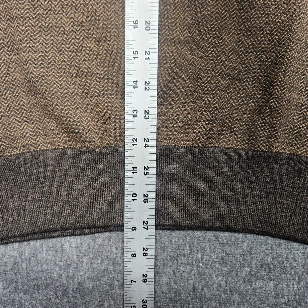 Peter Millar Sweater Vest Mens L Brown Herringbone Merino Wool Quarter Zip